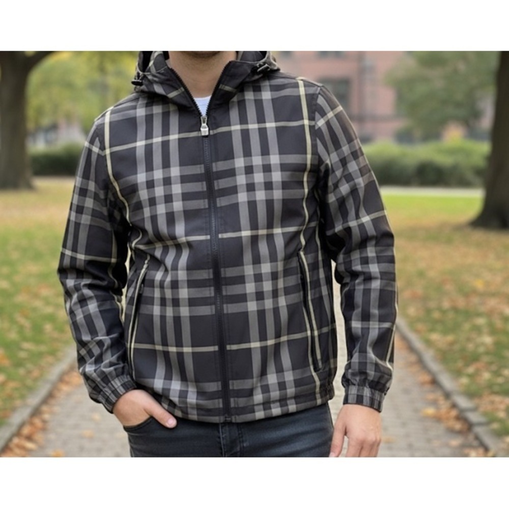 Burberry Men's STANFORD Checked Hooded Jacket: 8084224, Medium‎